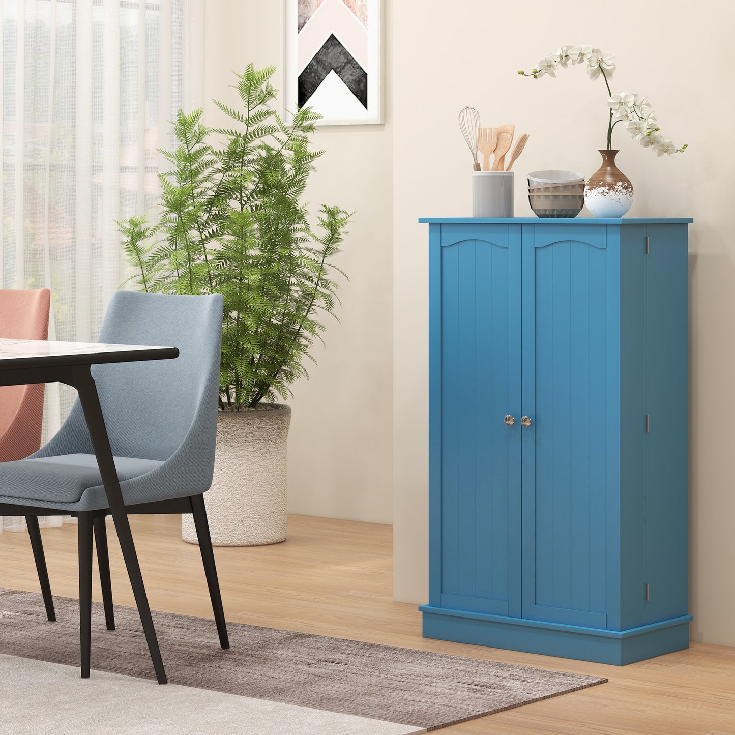 Freestanding Kitchen Pantry Cabinet with 12 Door Shelves - Blue