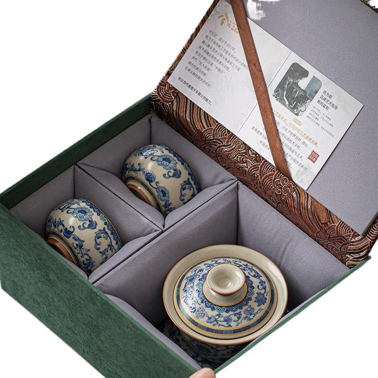 Elegant Blue and White Ru Ware Tea Cup Set with Multiple Variants