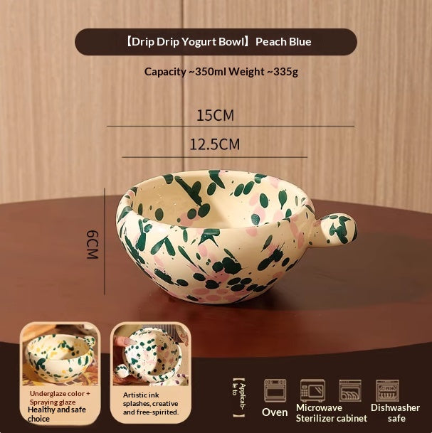 Ceramic Ice Cream Bowl for Home Use - Pink & Indigo Blue Set
