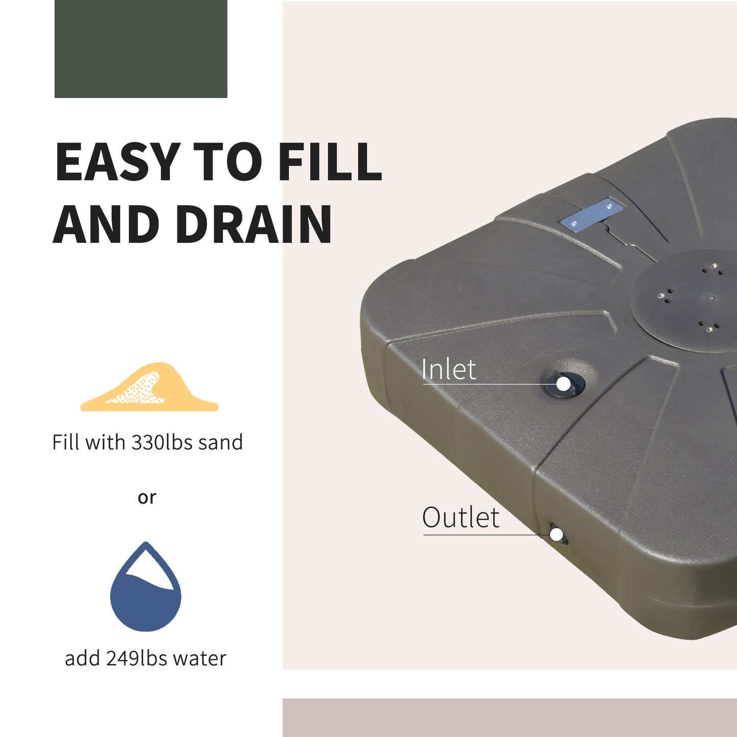Heavy Duty Cantilever Umbrella Base with Wheels - Coffee Brown