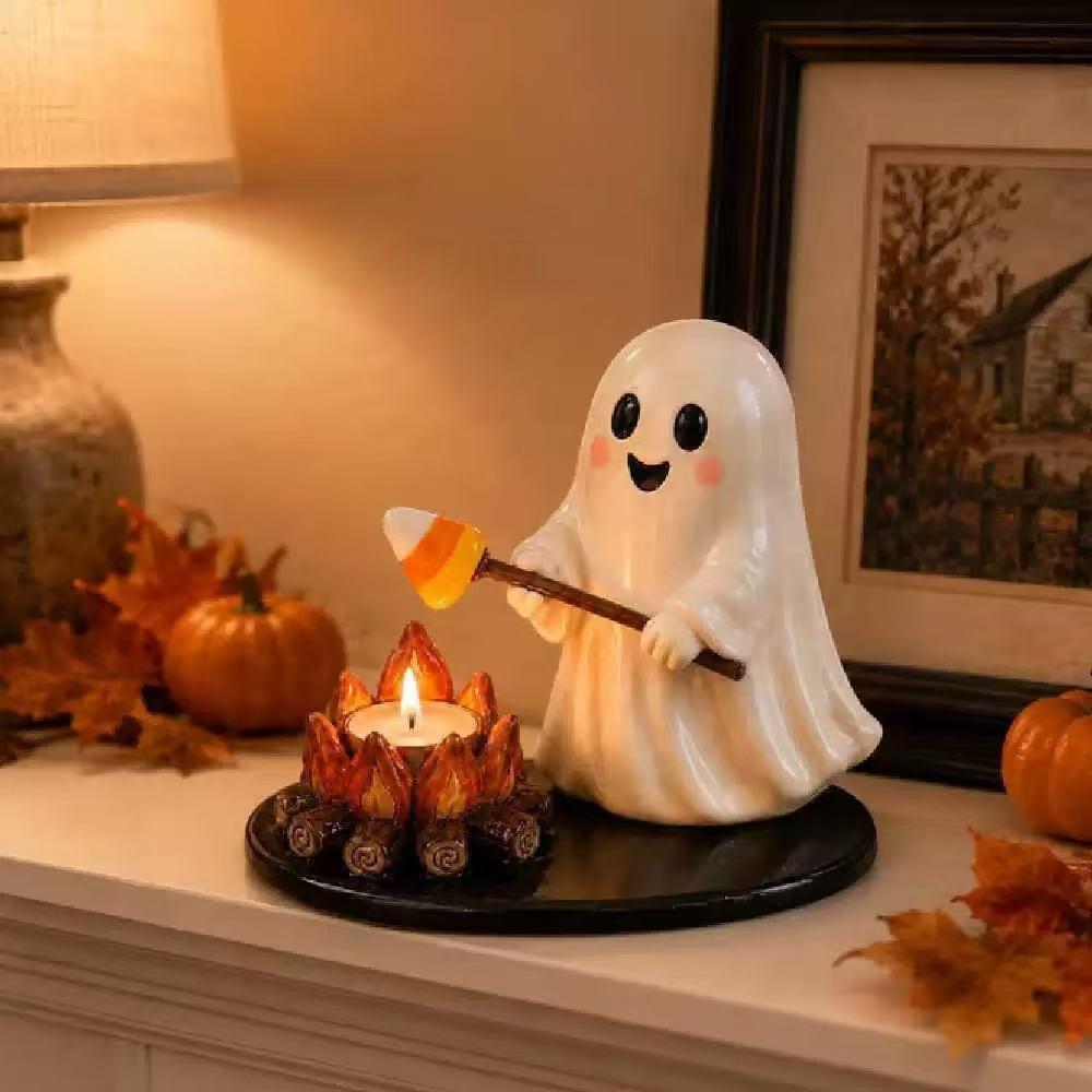 Halloween Tealight Candle Holder Figurine Set - Ghost, Mummy, Scarecrow Decor