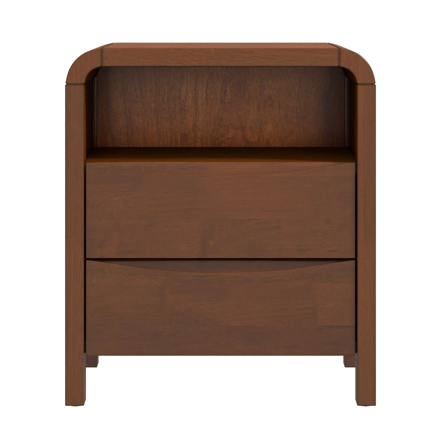 Mid Century Modern Solid Wood Nightstand - 2-Drawer, Brown