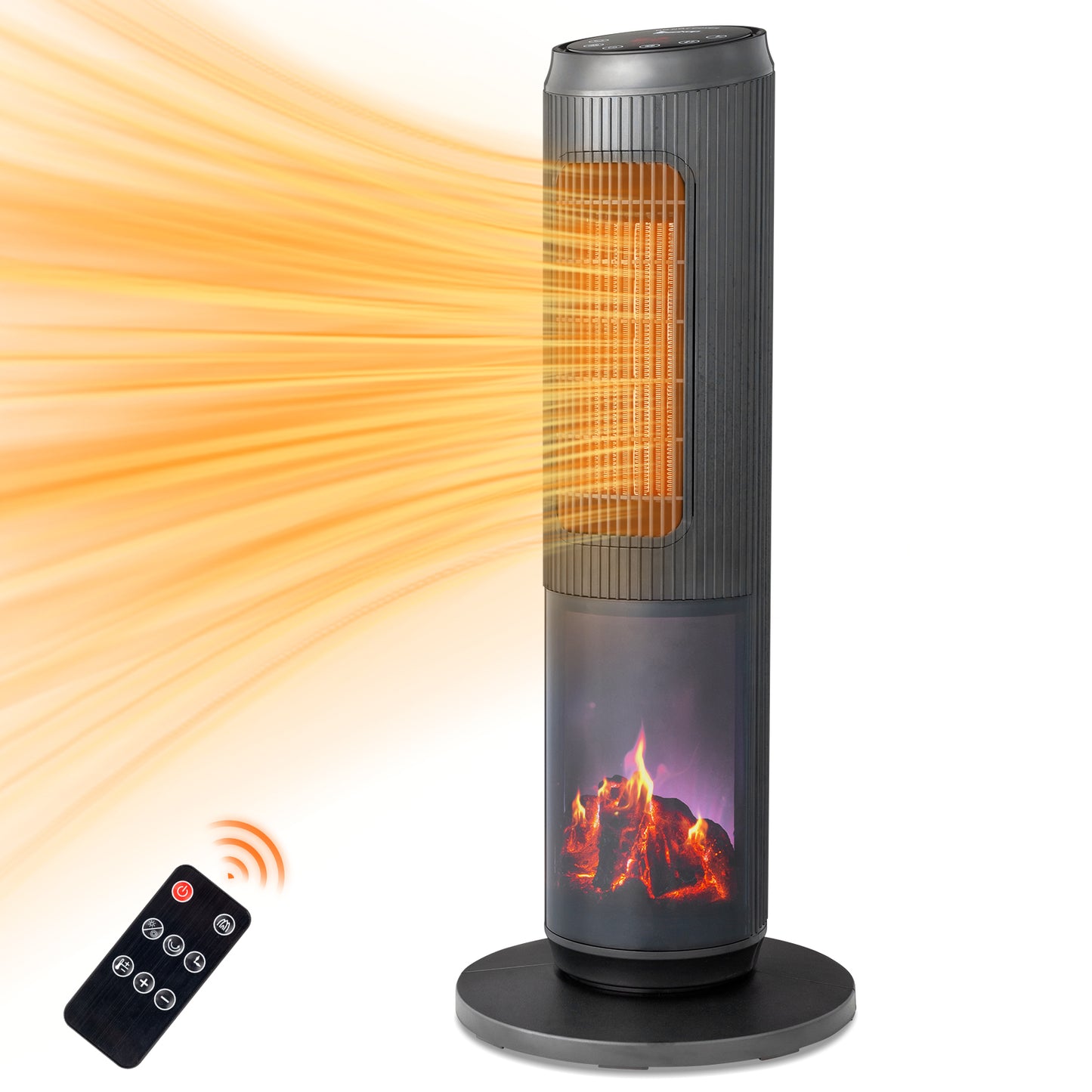 25-Inch Portable Tower Space Heater with Remote & 12H Timer - Black