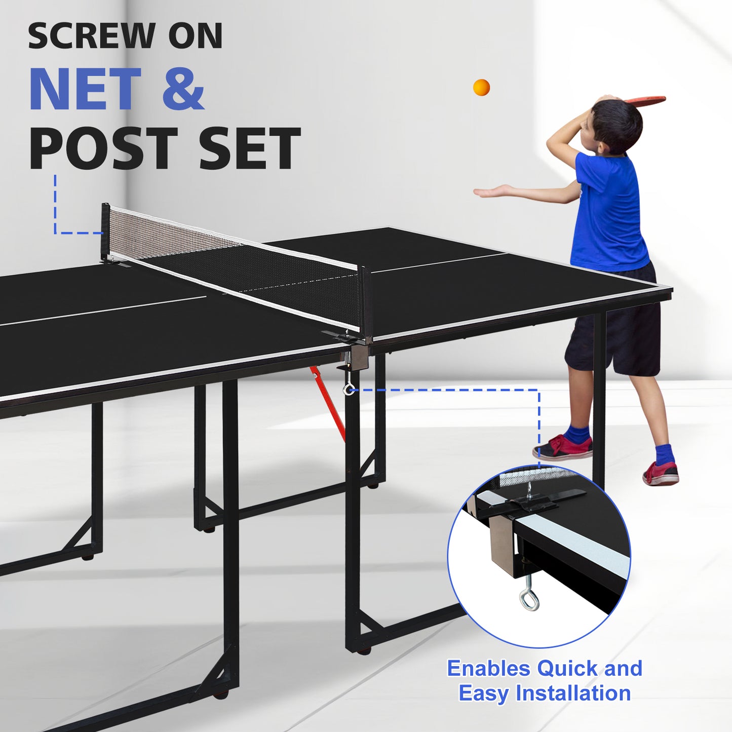 Mid-Size Foldable Table Tennis Table Set - Black