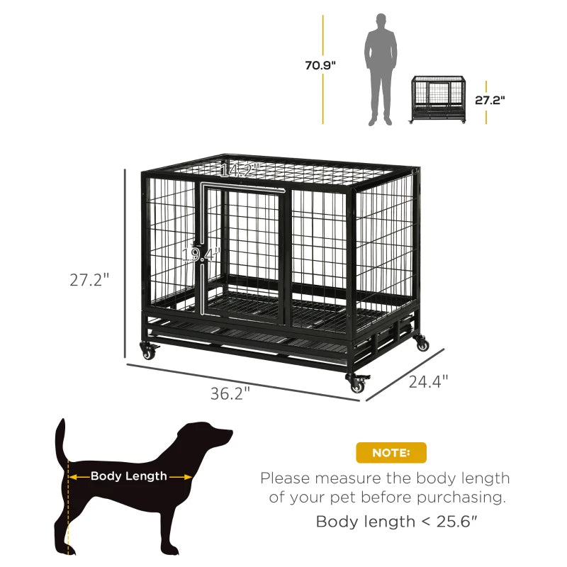 Heavy Duty Dog Crate with Removable Tray & Lockable Wheels - Medium & Large Pets, Black