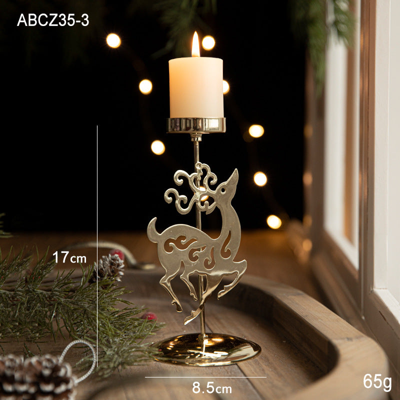 Christmas Candlestick Window Decor Iron Tray - Golden Festive Home Accent