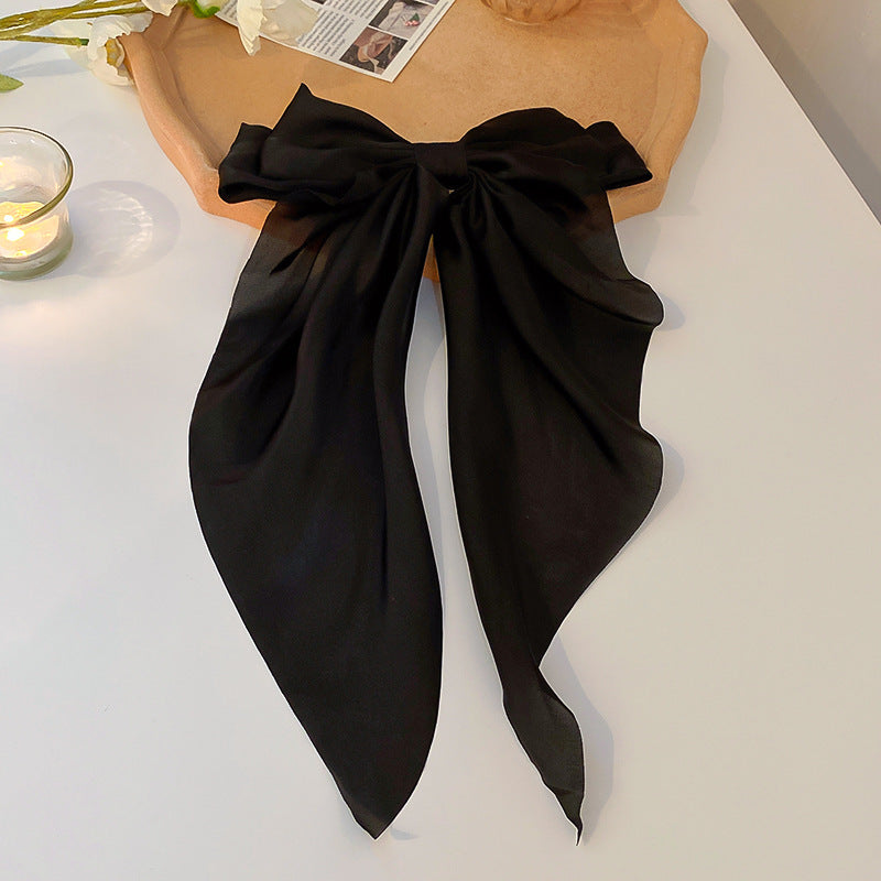 Red Bow Encrusted Tassel Hairpin Back Head Spring Clip - Elegant Hair Accessory