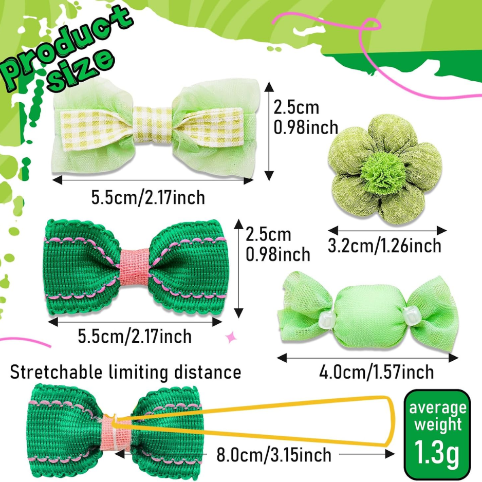 Pet Hair Bows for Small & Medium Dogs - 20 Colorful Rhinestone & Lace Clips