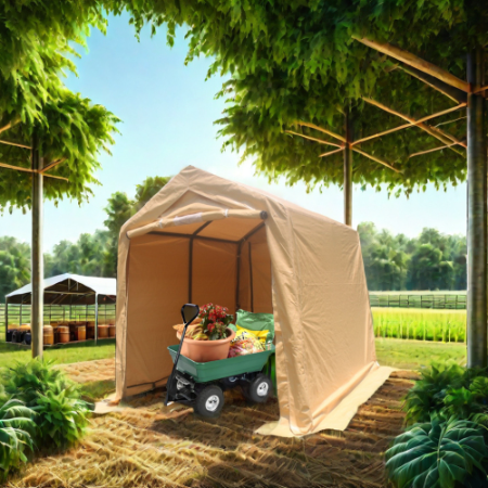 7x12ft Portable Garage Shelter with Roll-Up Doors - Sand