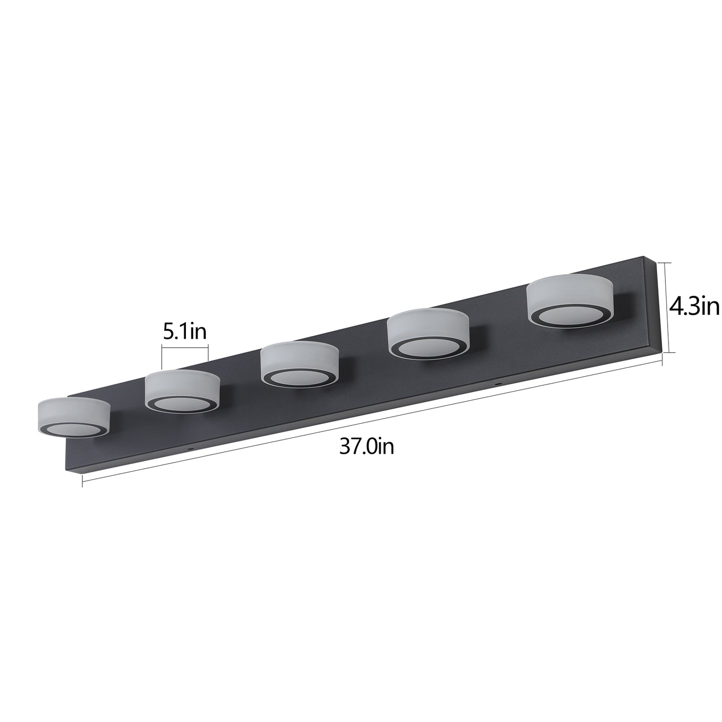 5-Light LED Vanity Light Fixture - Dimmable Black Bathroom Lighting
