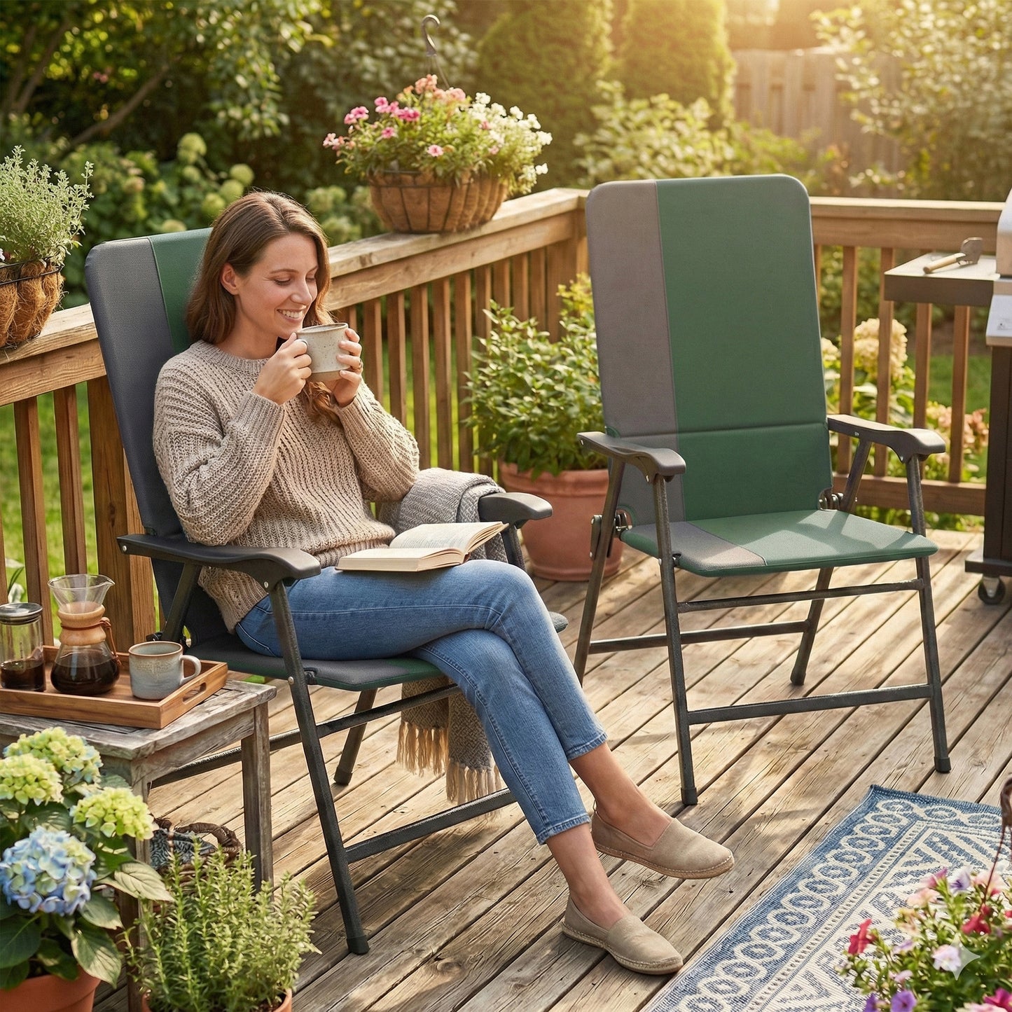 Folding Patio Chairs Set of 2 - Padded High Back Lawn Chairs