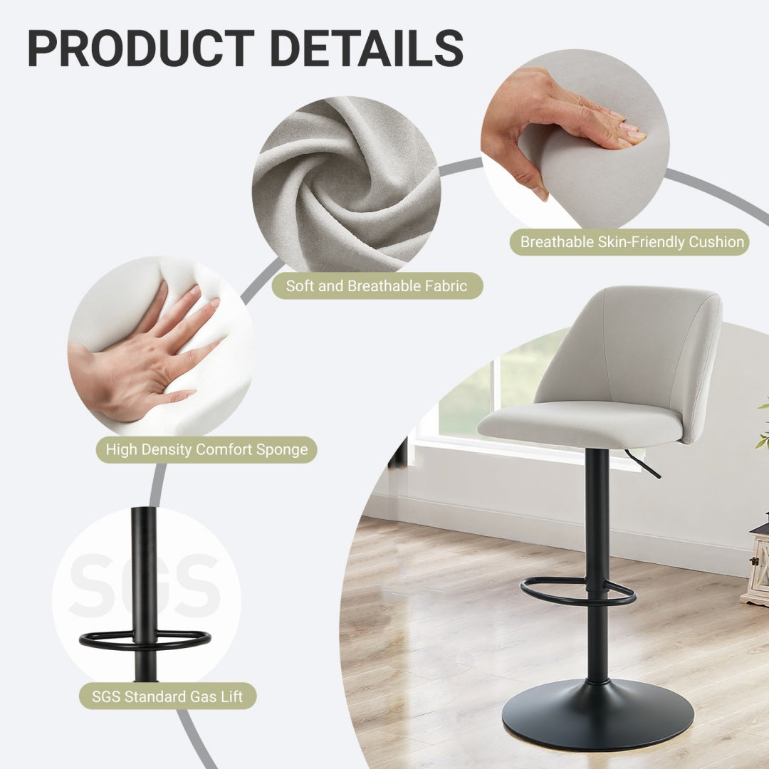 Adjustable Upholstered Swivel Bar Stools - Set of 1