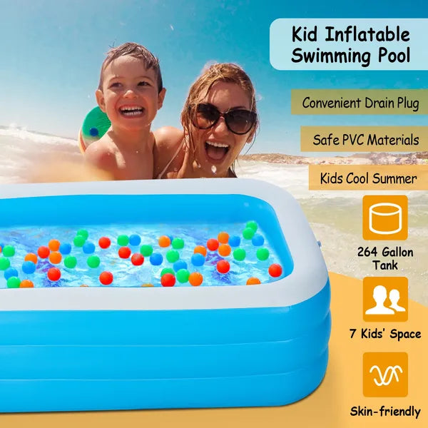 Inflatable Swimming Pool for Kids and Adults - 120x72x24in