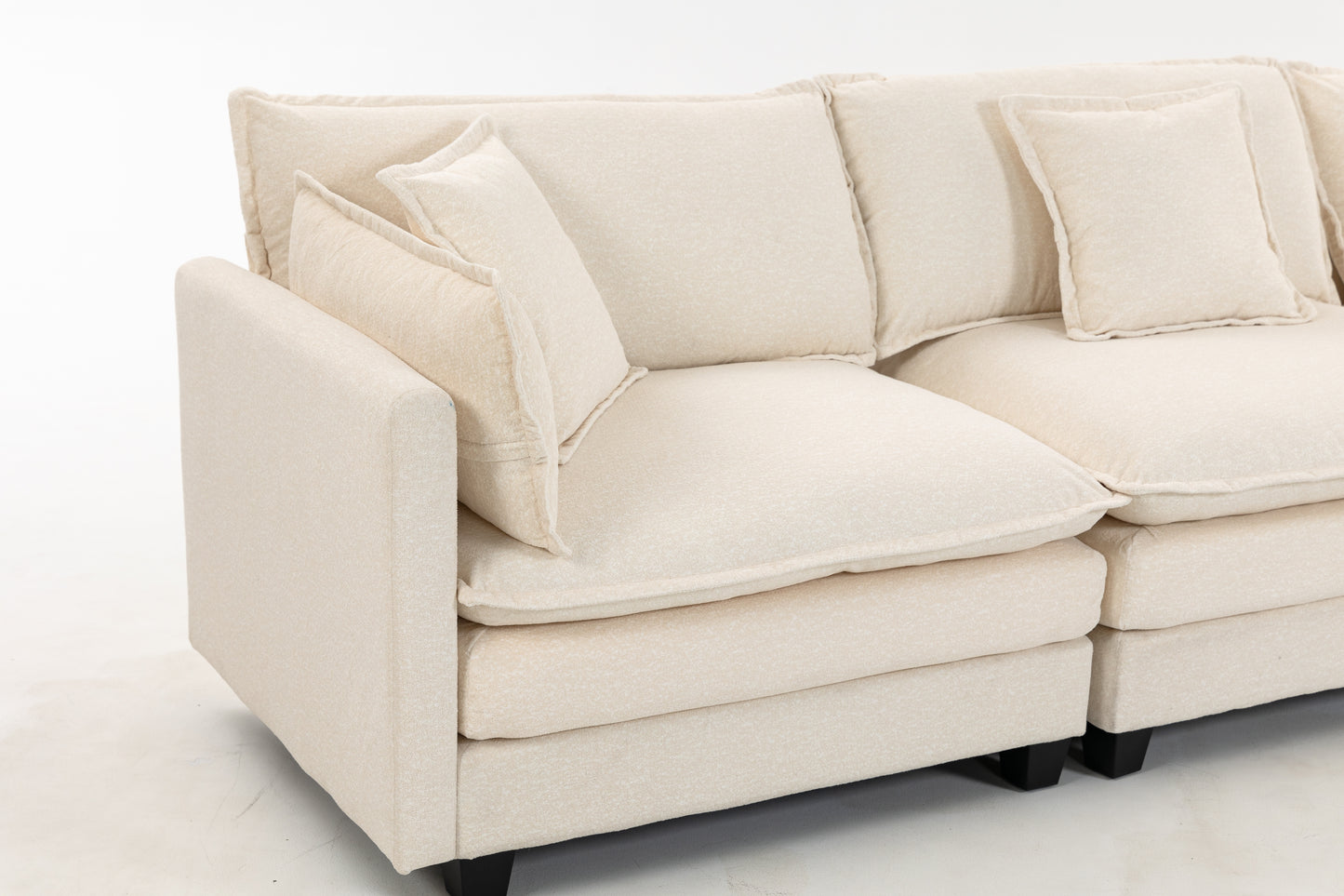 Modern 3-Seat Sectional Sofa with Ottoman - Antique White