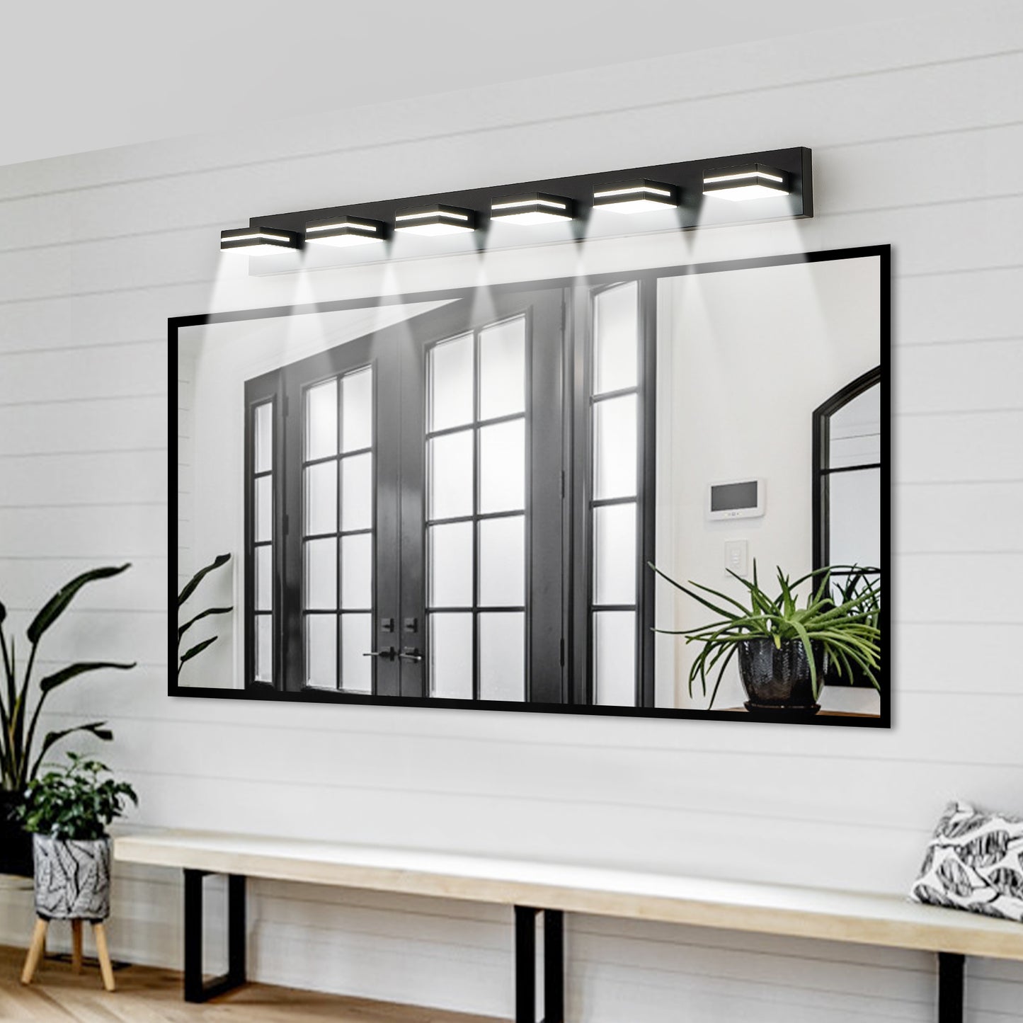 Modern Black LED Vanity Light - 6-Light Wall Sconce for Bathroom