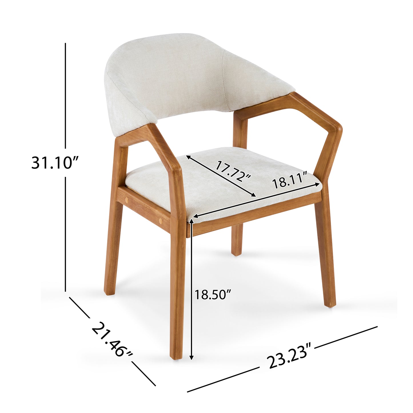 Beige Chenille Dining Chair Set of 2 - Ergonomic Armchairs