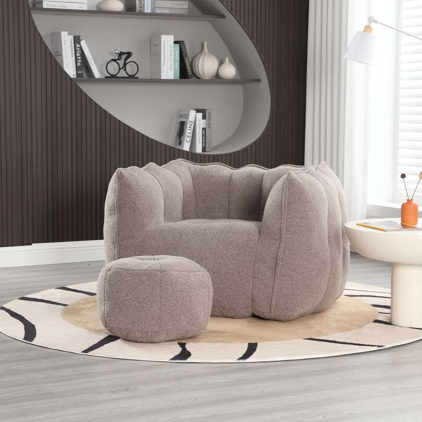Coffee Soft Bean Bag Chair with Foam Filling - Comfortable Lazy Sofa