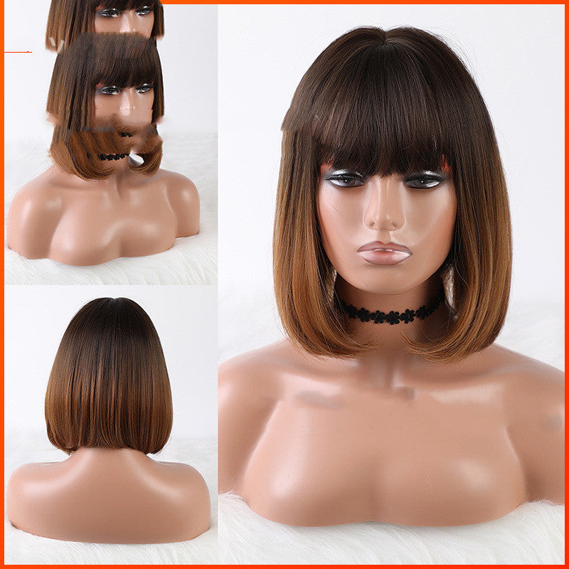 Cute Cartoon Bangs Round Face Wig for Ladies - Korean Style Synthetic Hair, Clavicle Length