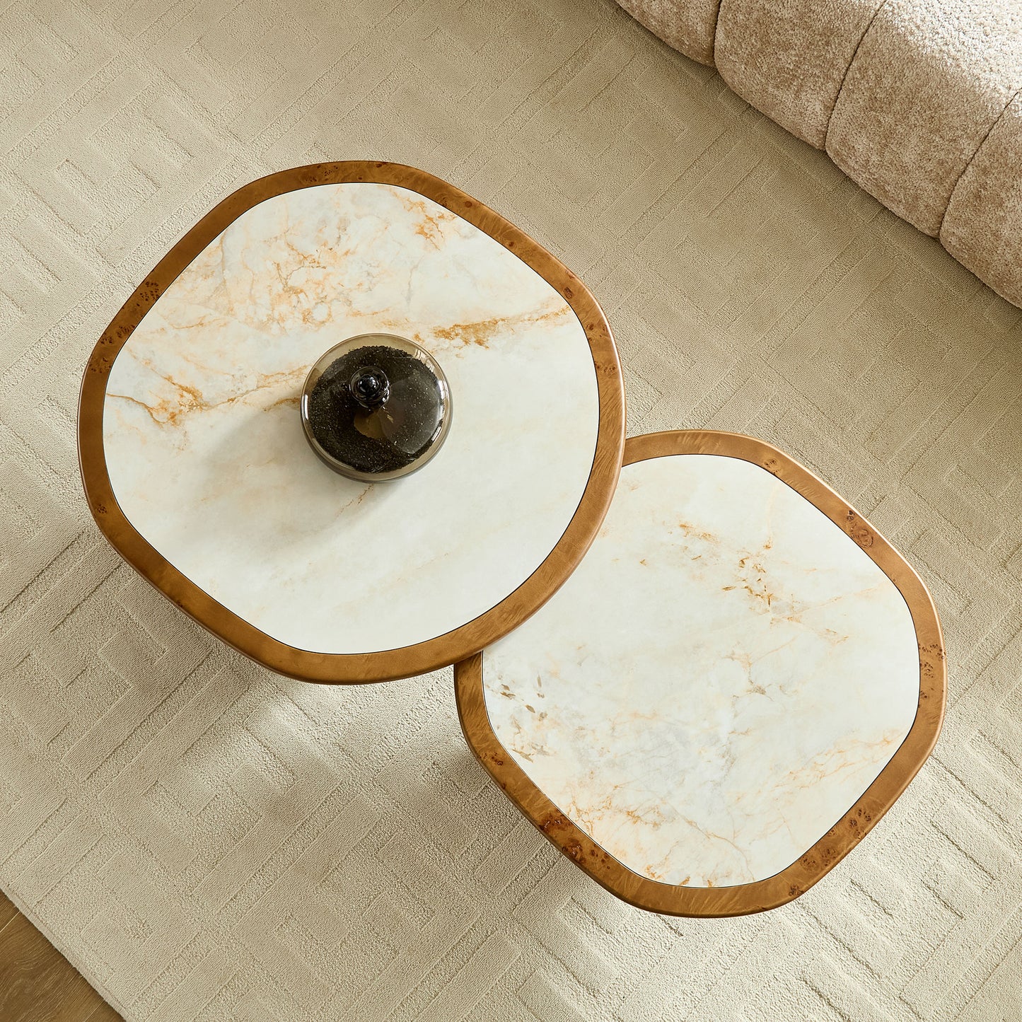 Irregular Coffee Table Set - 2 Piece Walnut MDF & Sintered Stone