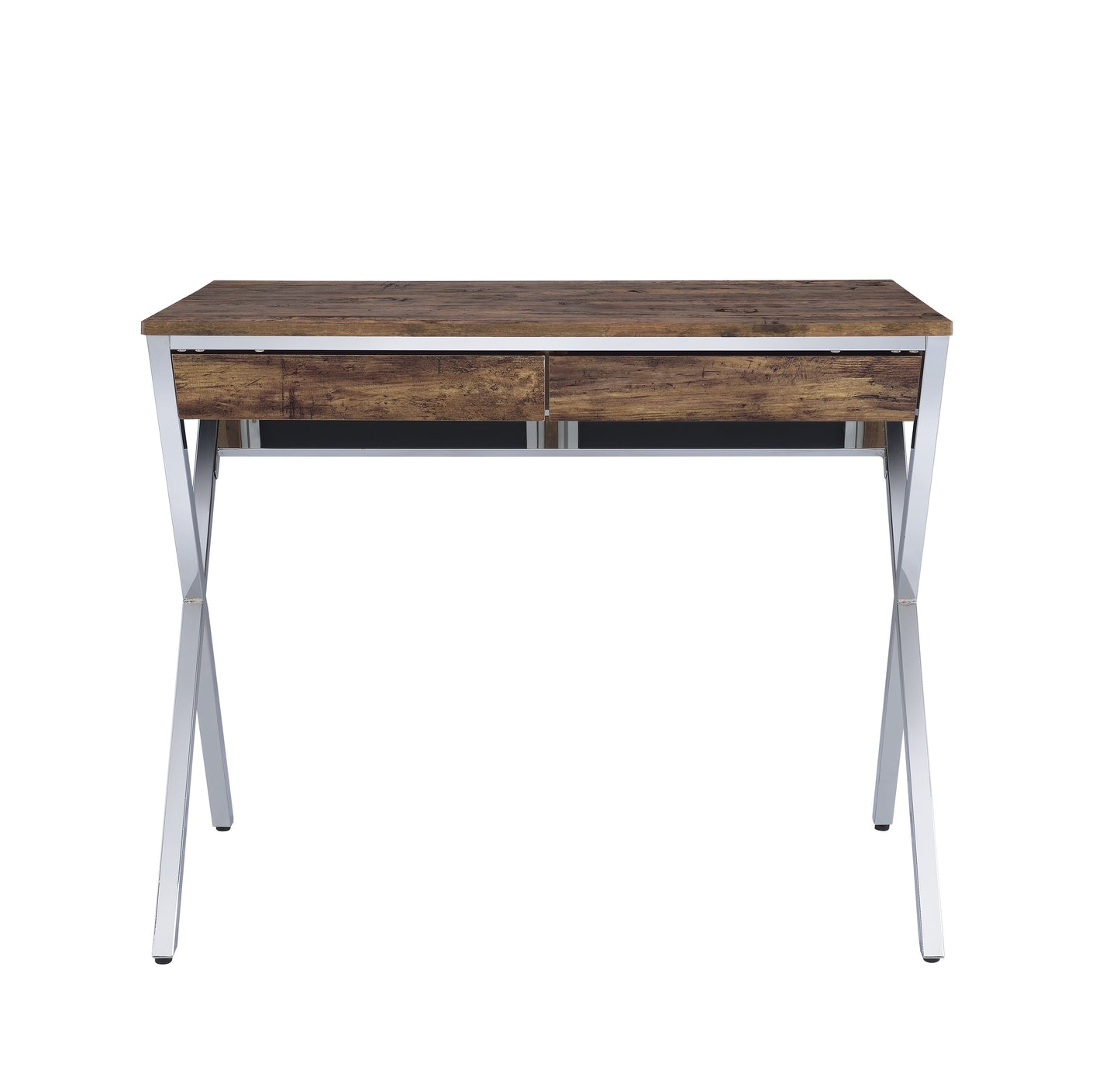 Weathered Oak Writing Desk with Chrome Legs - Sleek Modern Design