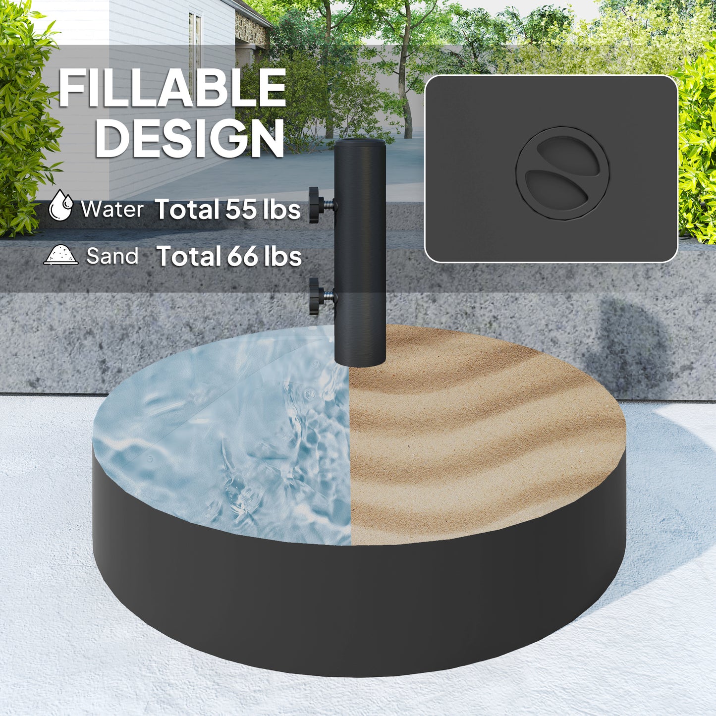 Heavy Duty Umbrella Base Holder - 66 lbs Sand/55 lbs Water, Black