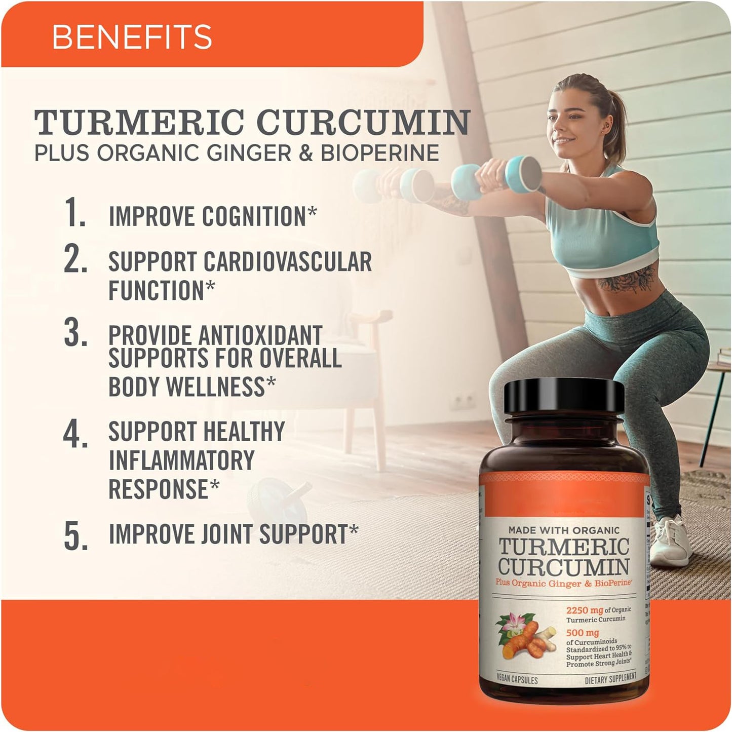 Turmeric Capsules with Black Pepper Extract - 2250mg | Natural Health Supplement
