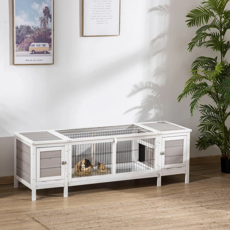 Indoor Rabbit Hutch with Pull-Out Tray and Divided Sections - White
