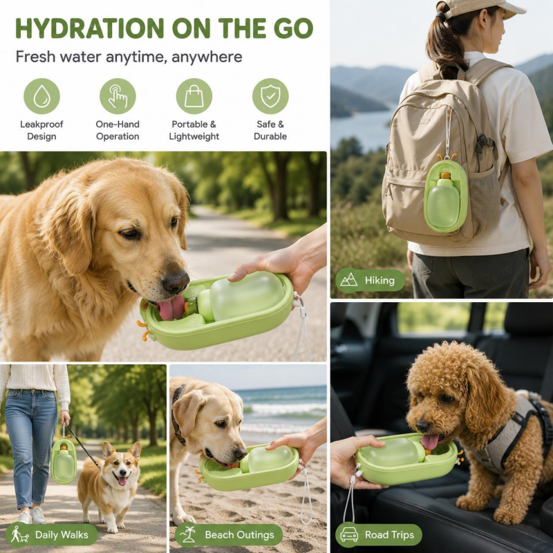 Portable Pet Water Bottle with Antlers, Leakproof Travel Cup for Dogs & Cats