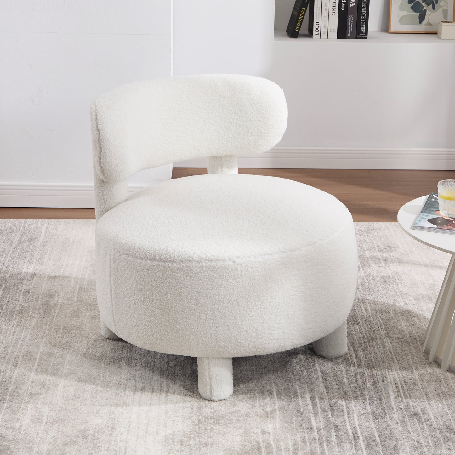 White Teddy Fabric Armless Accent Chair with Curved Backrest