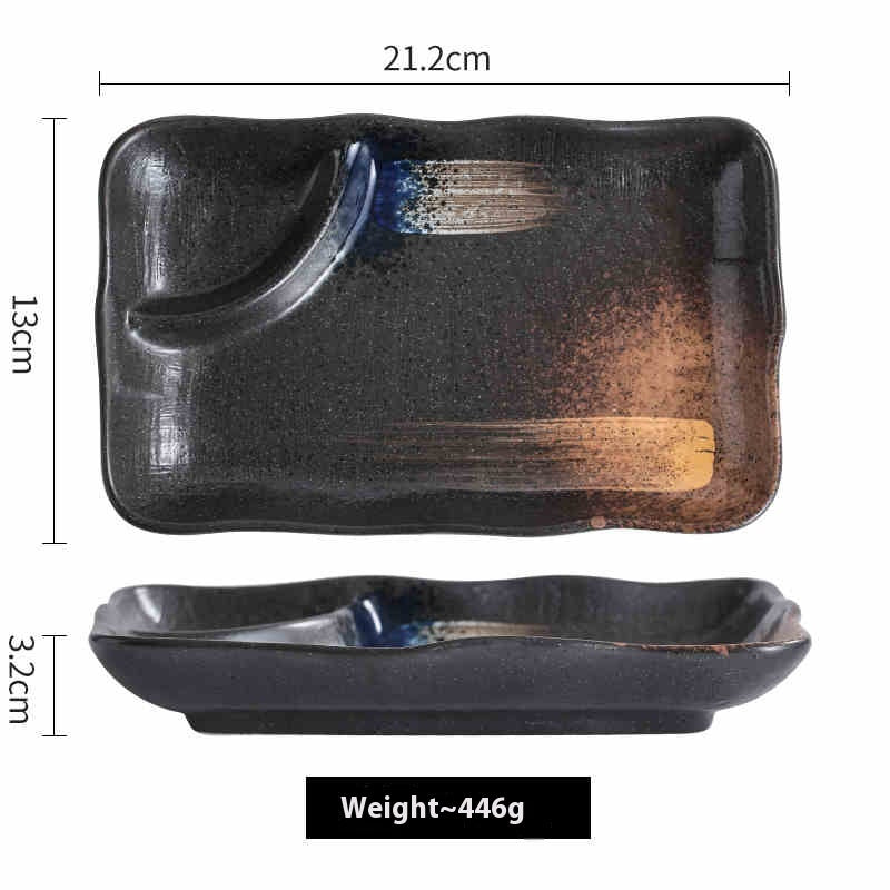 Separated Ceramic Dinner Plate with Compartments - Rectangular Kitchen Tableware