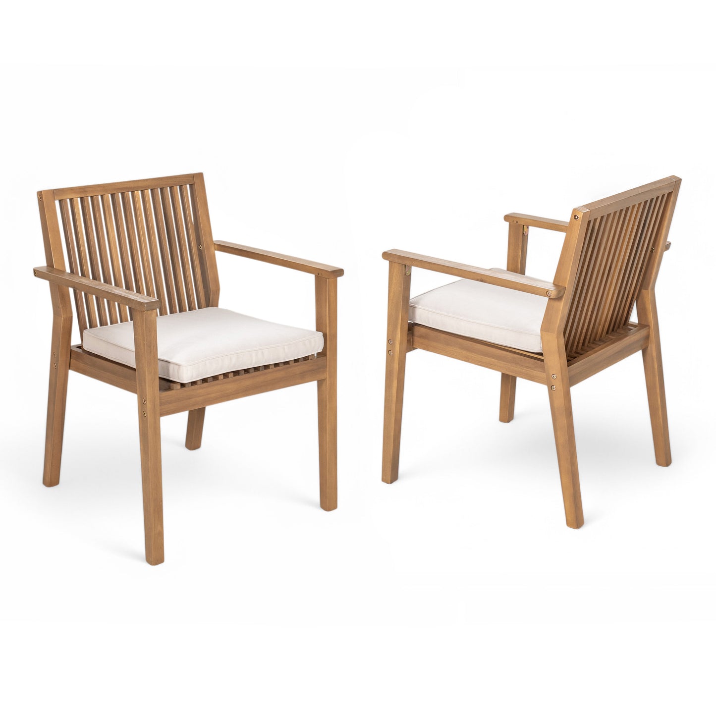 Patio Dining Chairs Set of 2 - Sturdy Acacia Wood, Waterproof Cushions