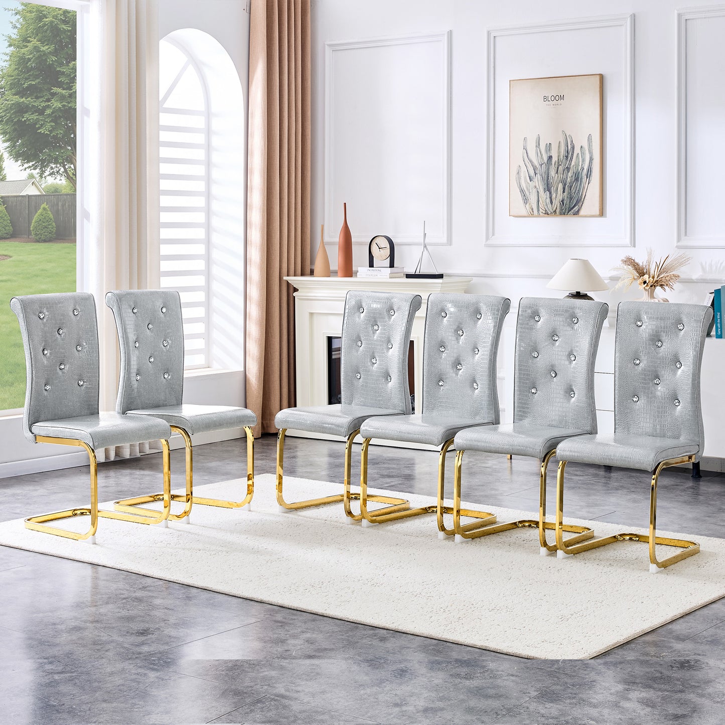 Set Of 4,Retro Alligator Skin Upholstered Dining Chairs,with Crystal