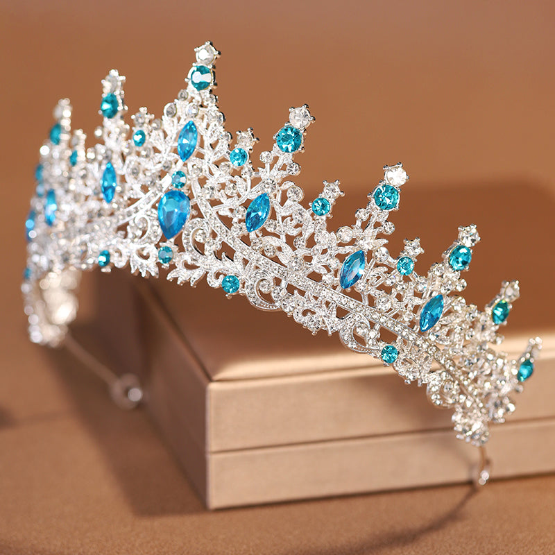 Crown Tiara Alloy Rhinestone Crystal - Silver Dark Blue