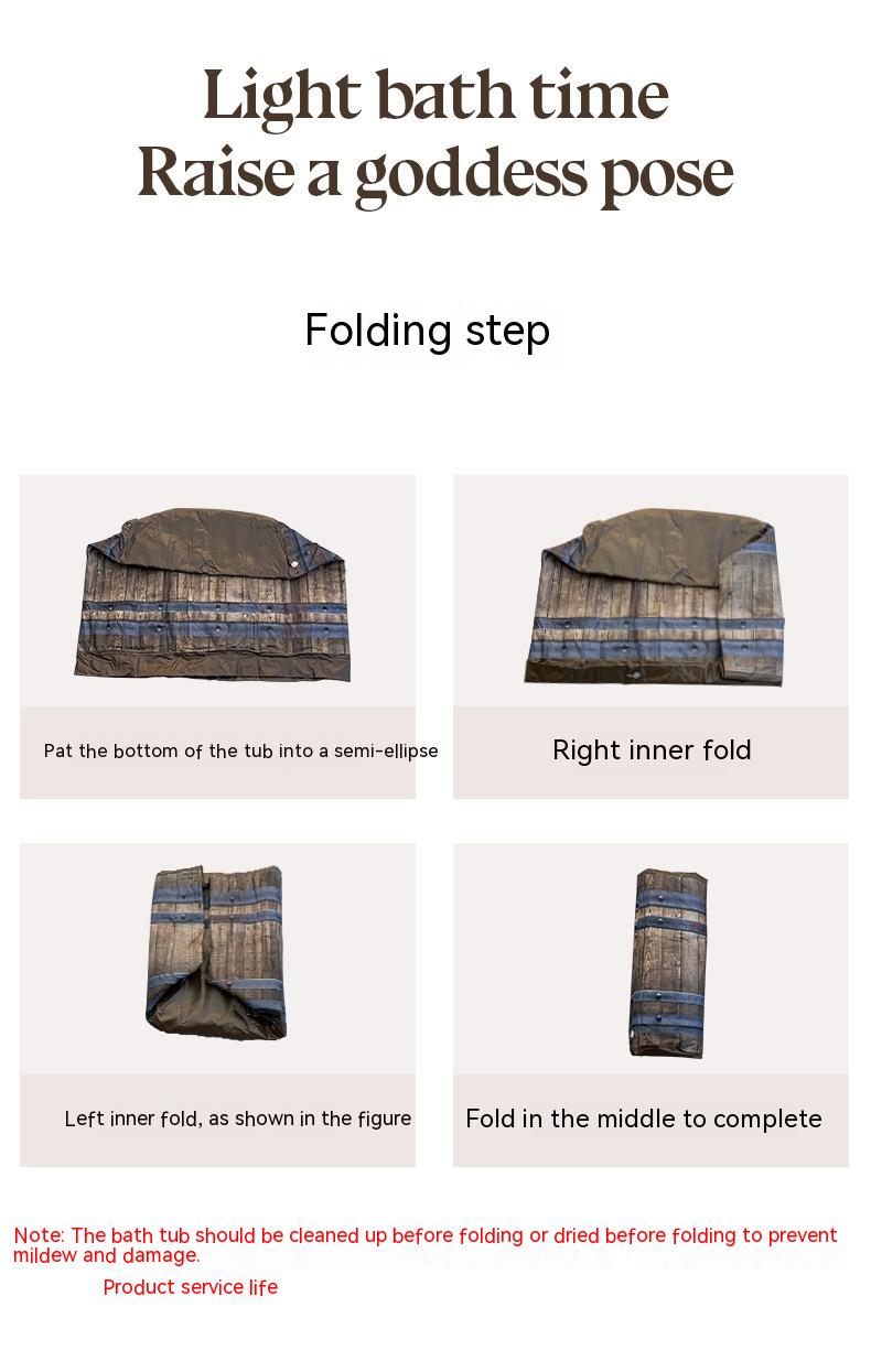 Portable Folding Bath Barrel for Home Use, 70x70cm Wooden Grain