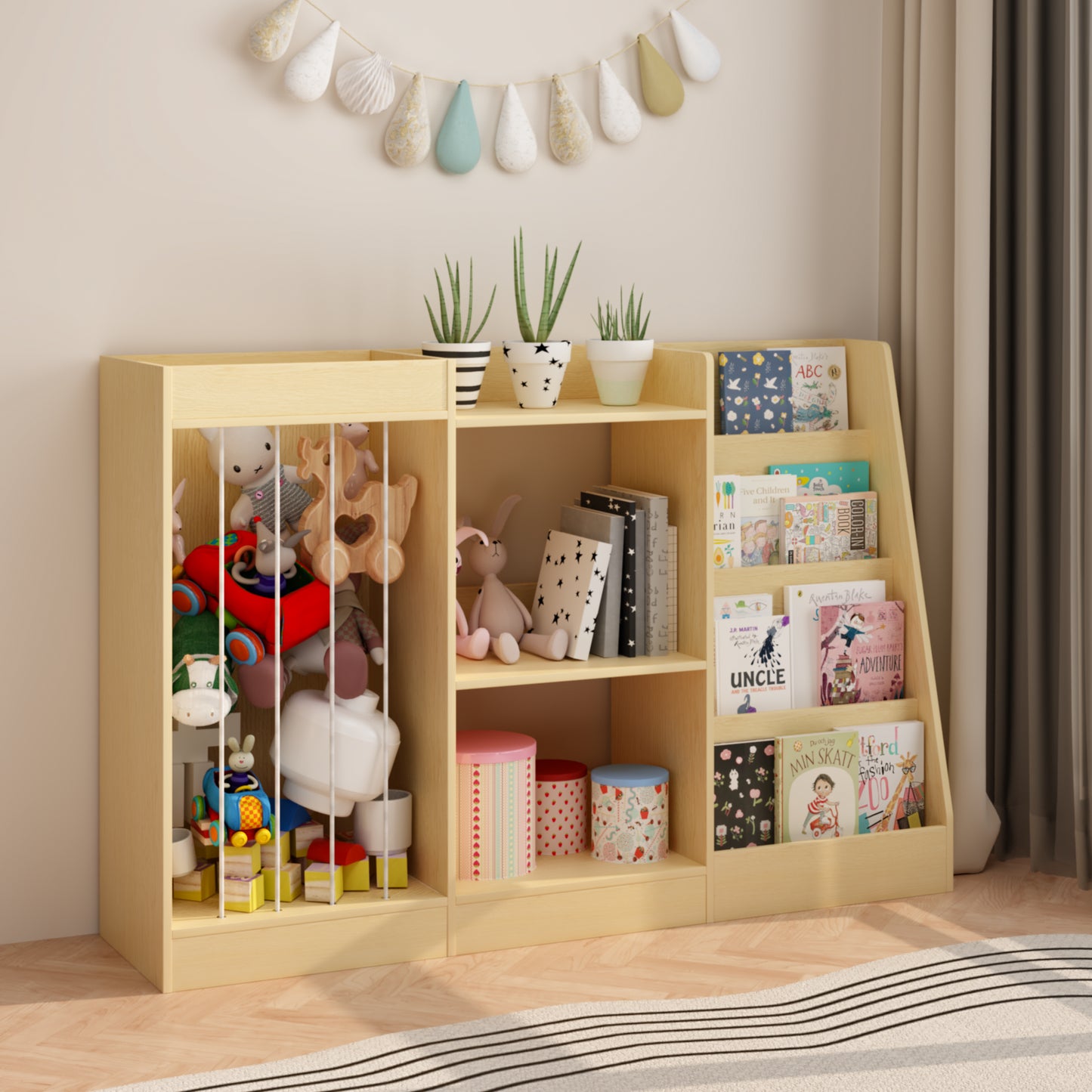 3-in-1 Kids Bookshelf and Toy Storage - Natural