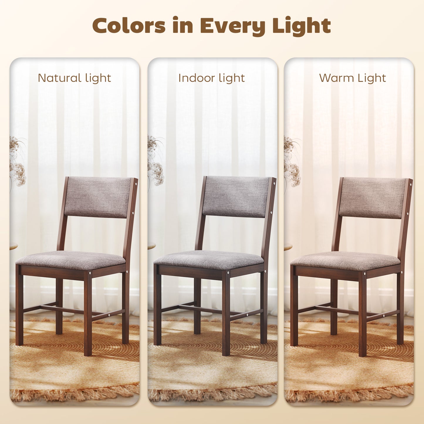 Modern Dining Chairs Set of 4, Linen Fabric Kitchen with Rubberwood