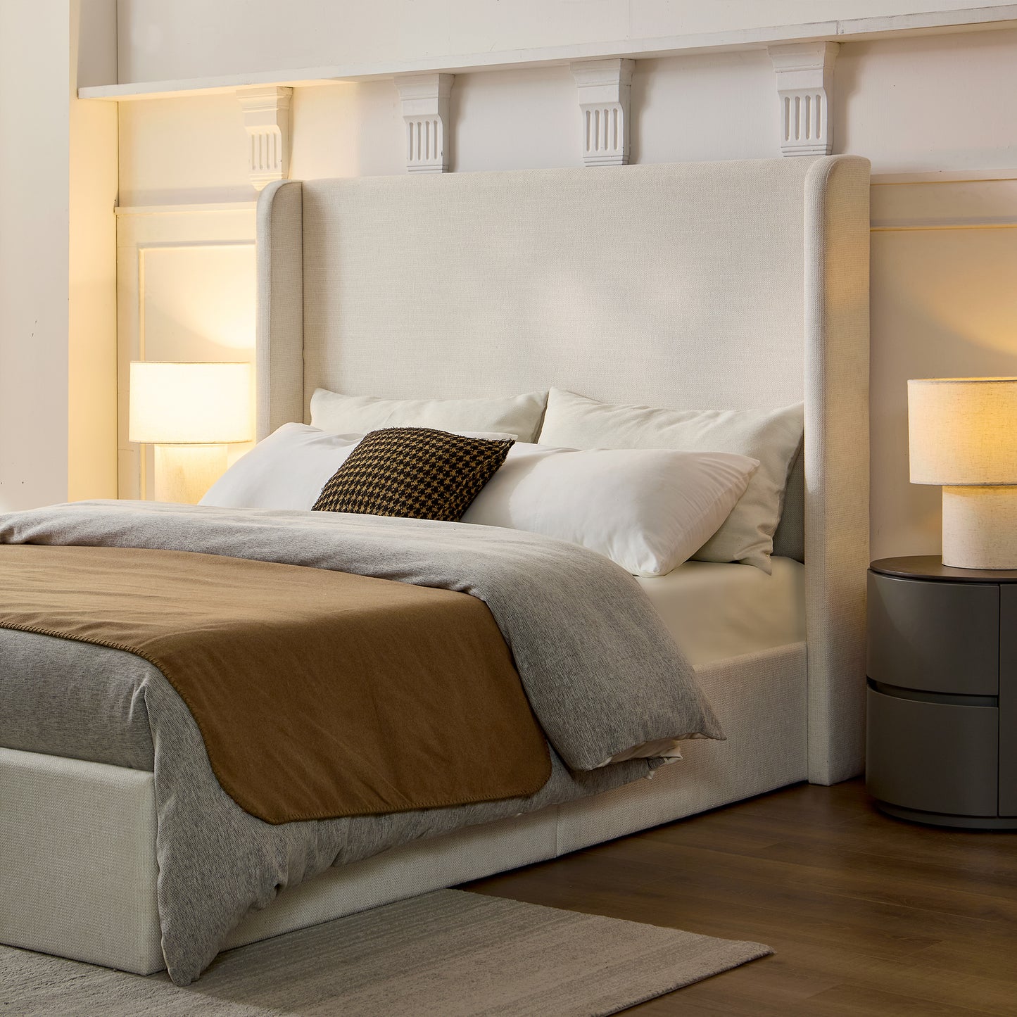 Carmen Upholstered Wingback Bed Frame - California King, Ivory