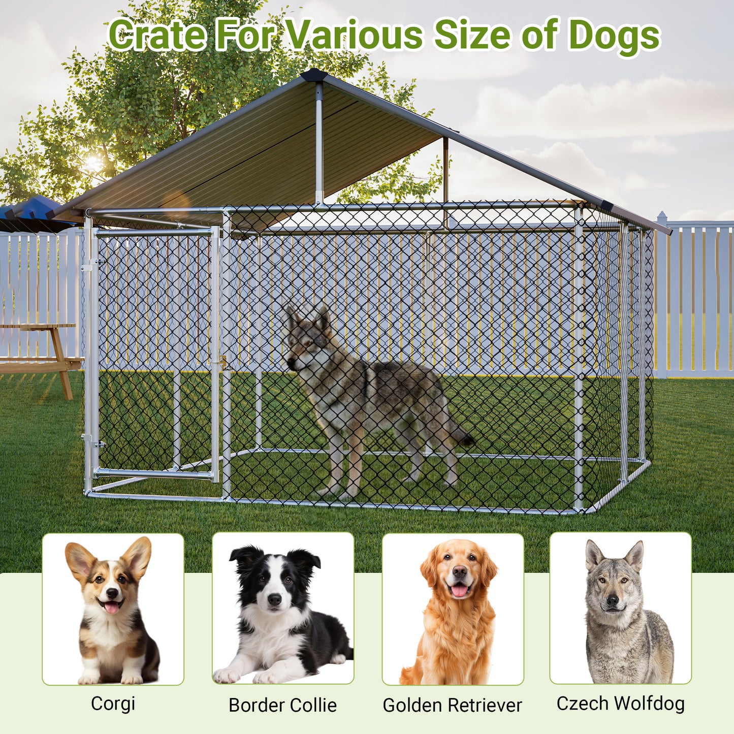 7.5'x7.5' Outdoor Heavy Duty Dog Kennel For Large Dogs, Rust-Proof