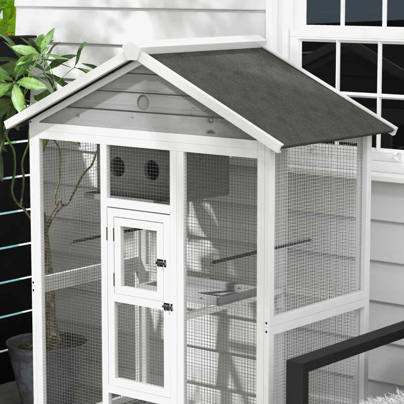 Wooden Bird Cage Aviary with Perches Nest Tray for Indoor Outdoor Bird Housing - White