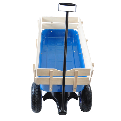 All Terrain Garden Wagon with Wood Railing and Air Tires for Outdoor Use