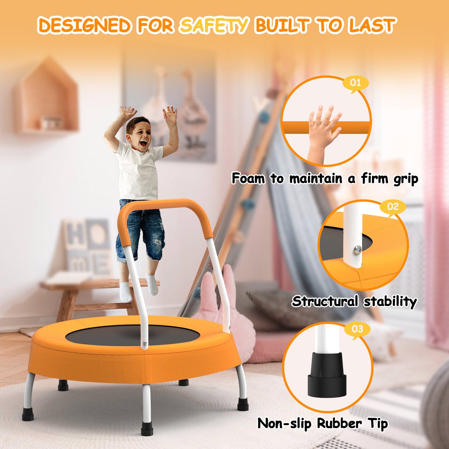 28-Inch Toddler Trampoline with Handle - Indoor & Outdoor Fun