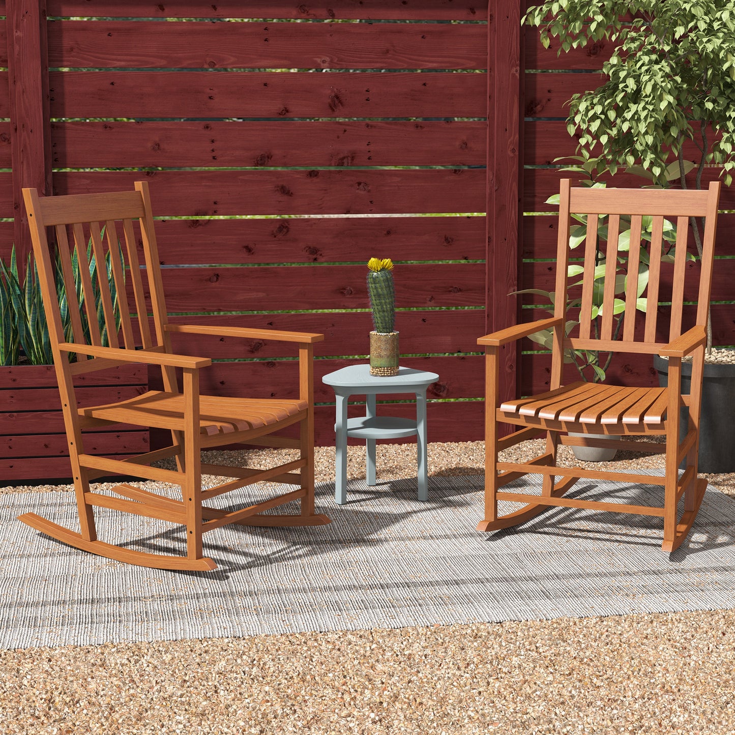 Outdoor Wooden Rocking Chair Set of 2 - Teak Finish