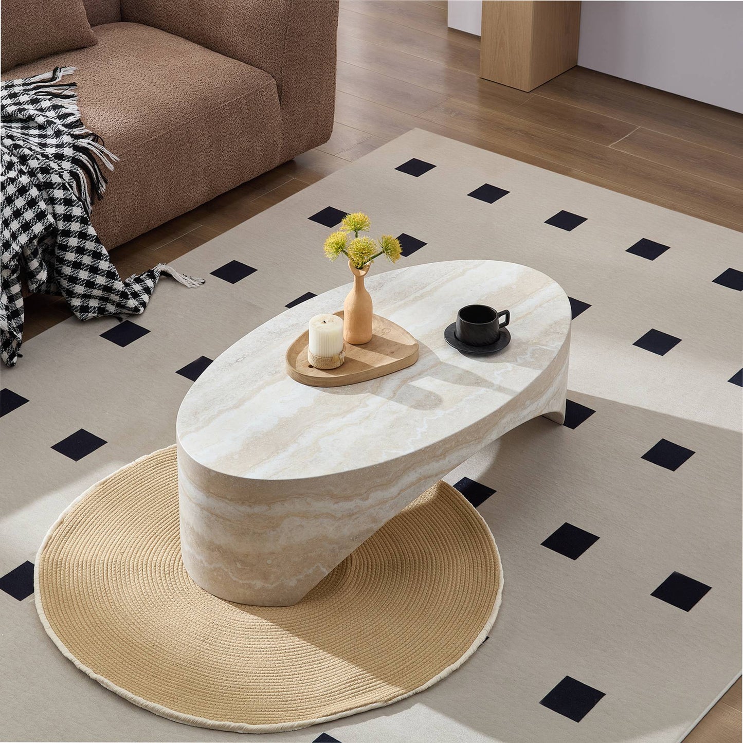 The Oval Natural Marble Coffee Table Side In Living Room