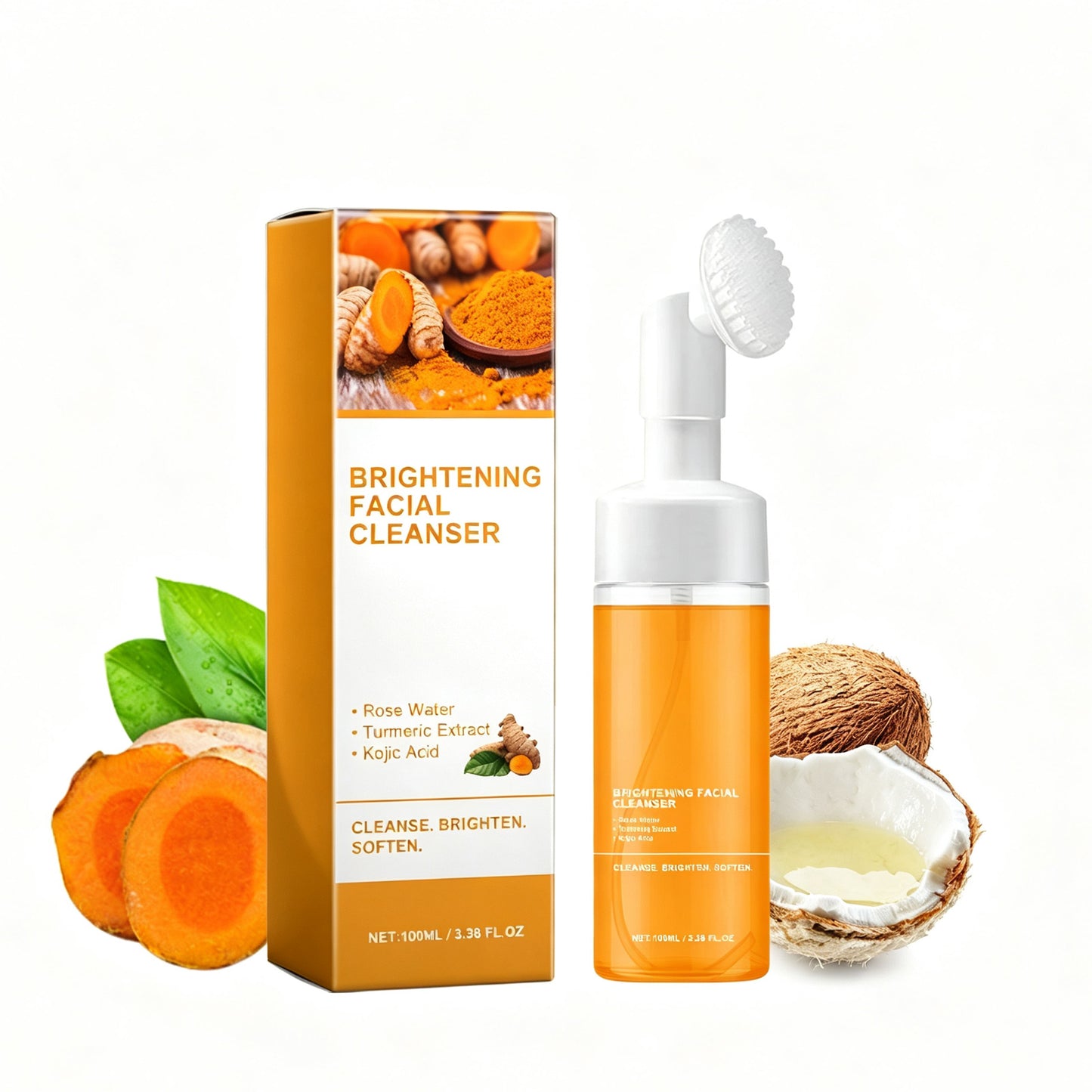 Turmeric Brightening Facial Cleanser Foam with Built-in Silicone Brush