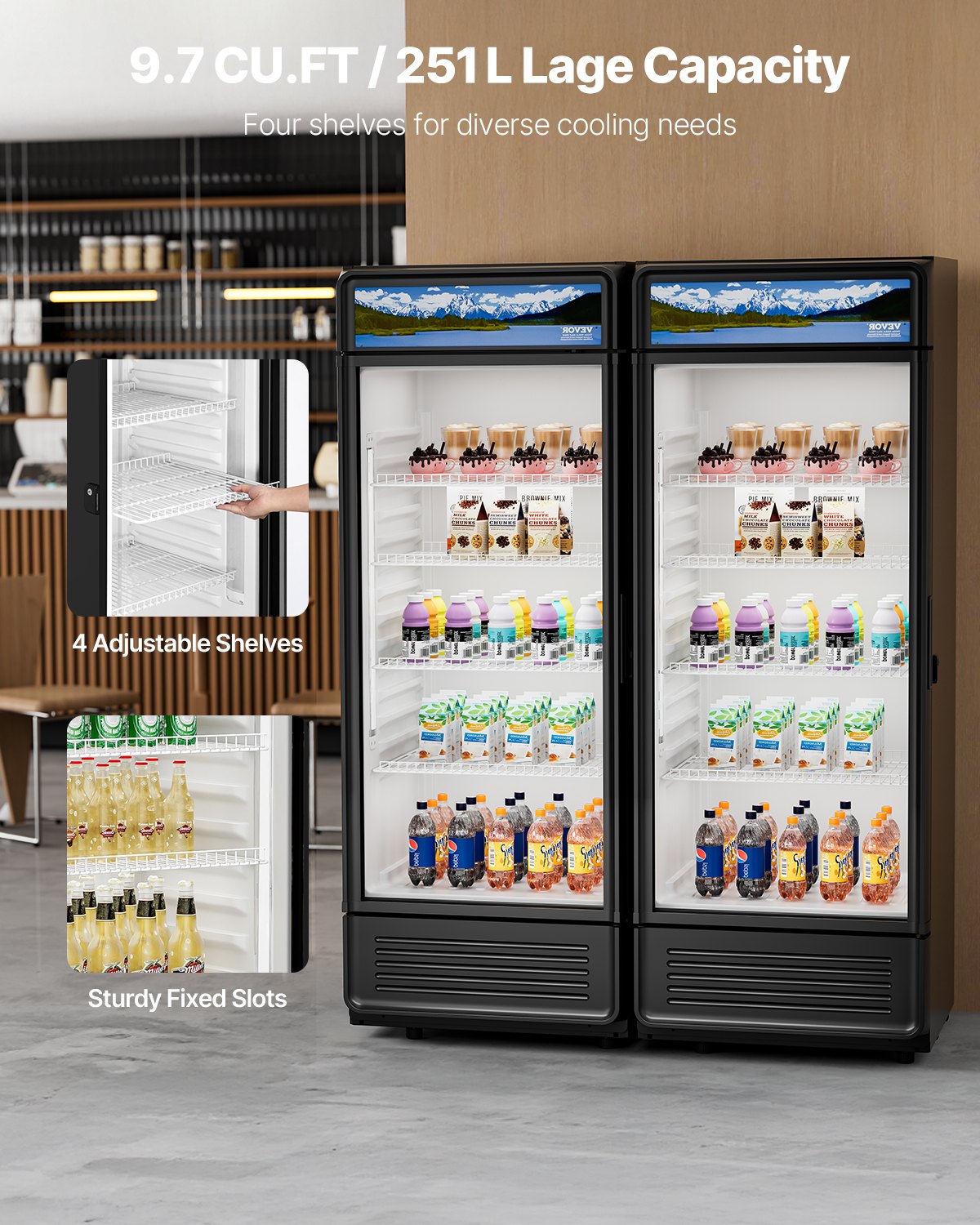 9.7 Cu.Ft Glass Door Beverage Refrigerator - Commercial Merchandiser, Black