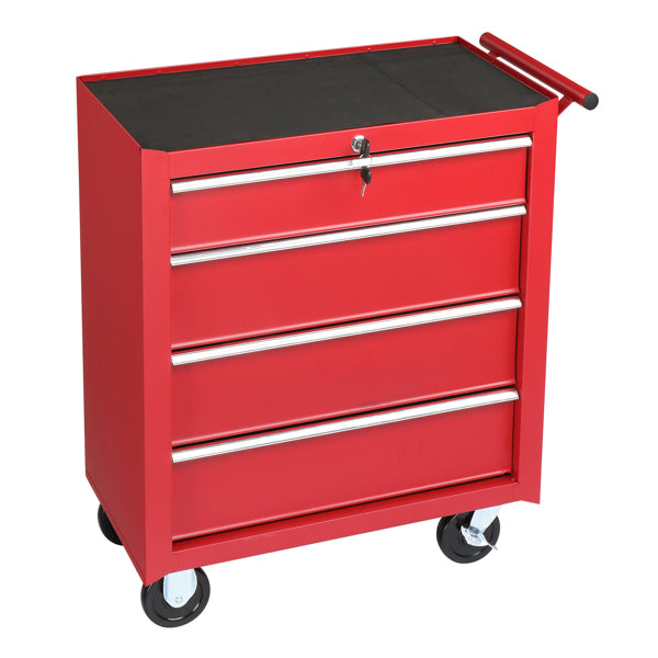 Steel Maintenance Tool Cart with 4 Drawers, Red Garden Tool Storage Cabinet