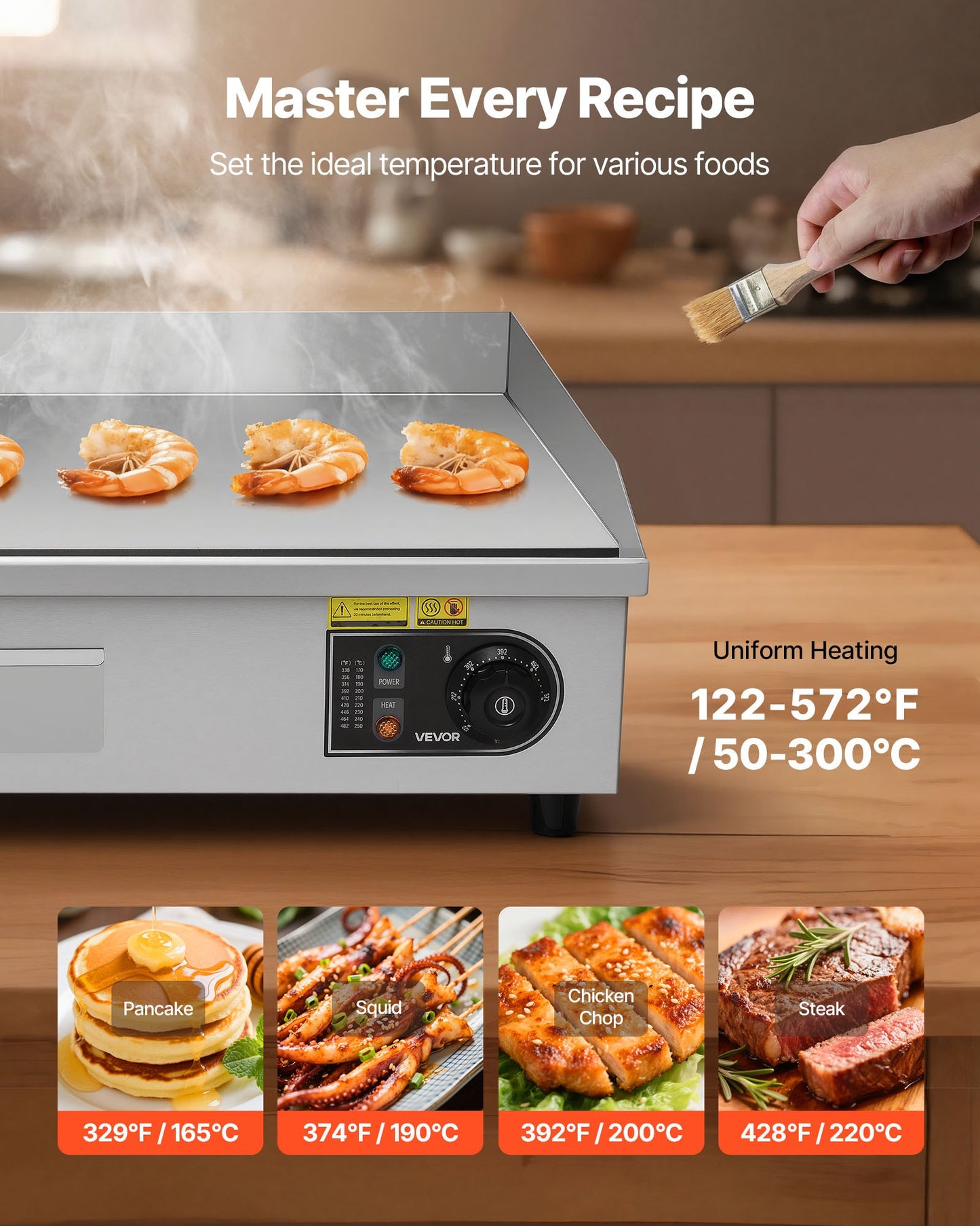 Electric Griddle 28.5x15.75in 2800W Stainless Steel Flat Top Grill for Steak Pancakes