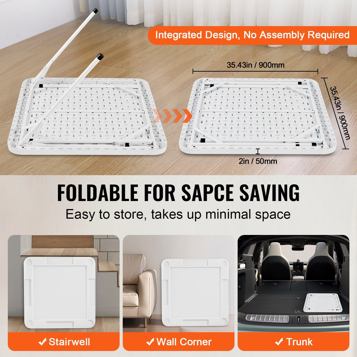 Folding Mahjong Table for 4 Players with Cup Holders - White