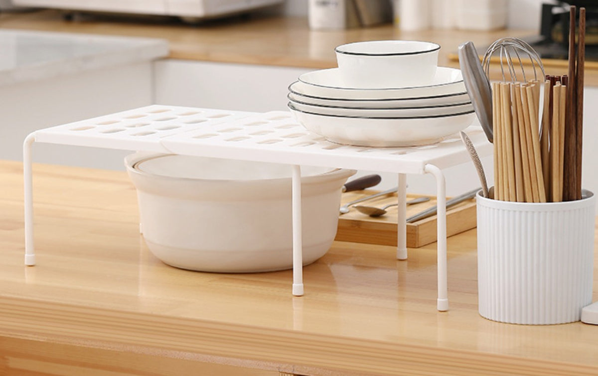 Double Layer Plastic Shrink Shelf - Gray Kitchen Storage Organizer