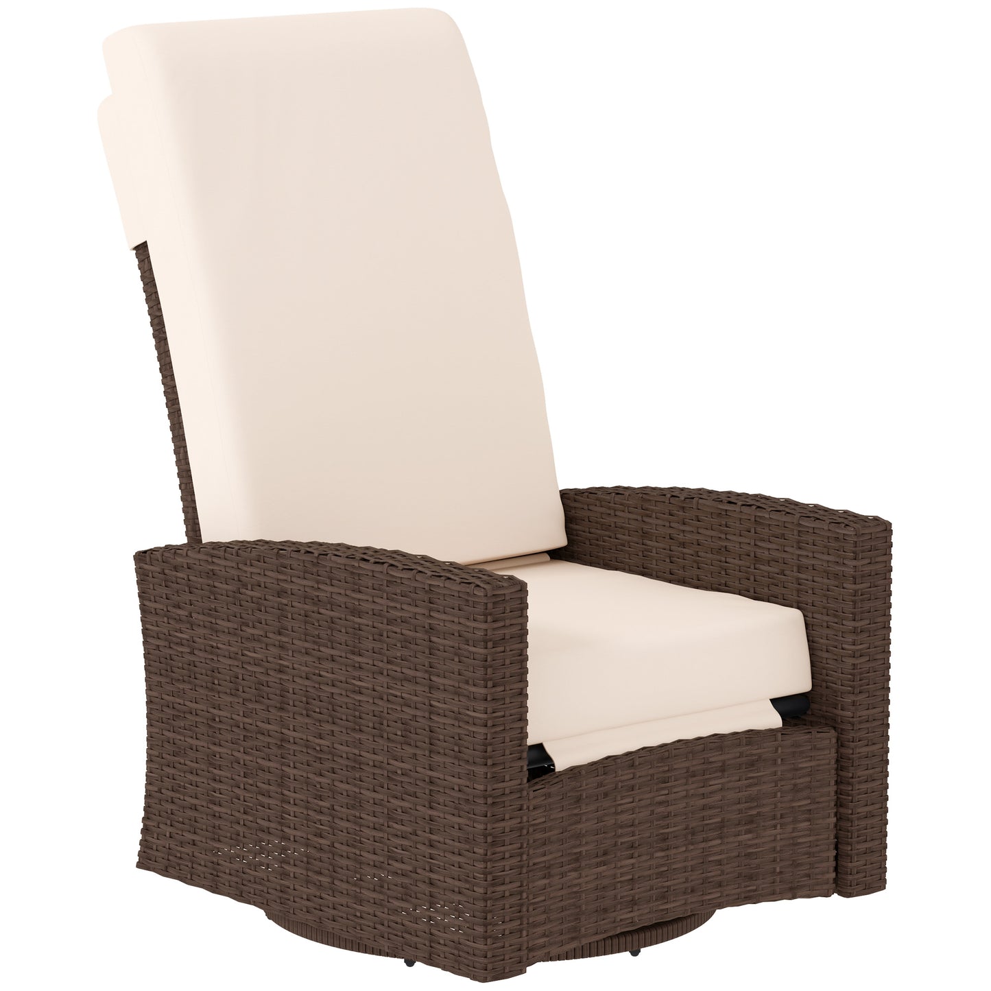 Outdoor Wicker Swivel Recliner Chair with Footrest - Cream White